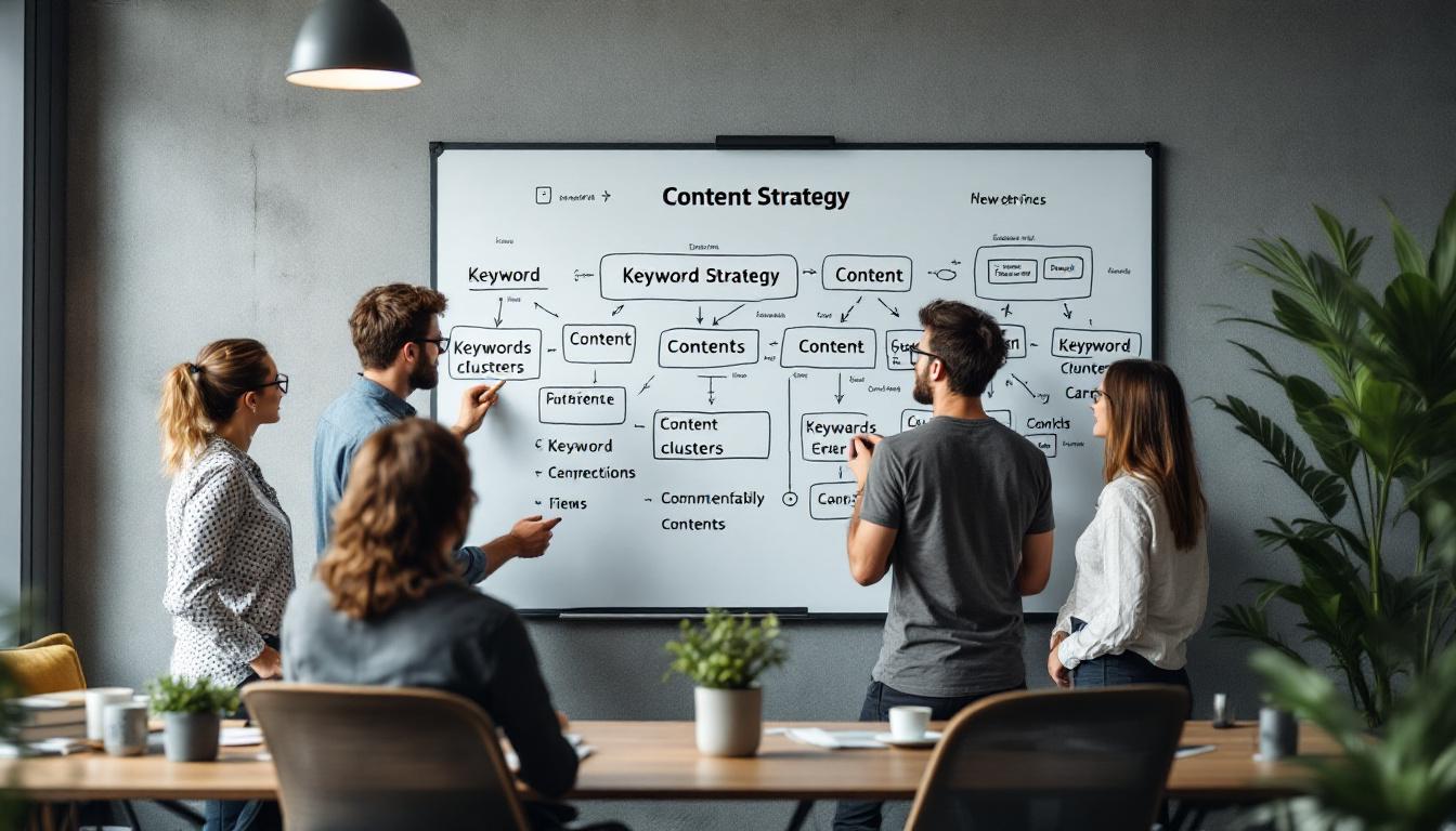 Marketing team planning SEO content strategy in Sydney office