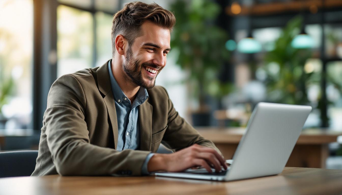 Business owner seeing SEO revenue growth on laptop