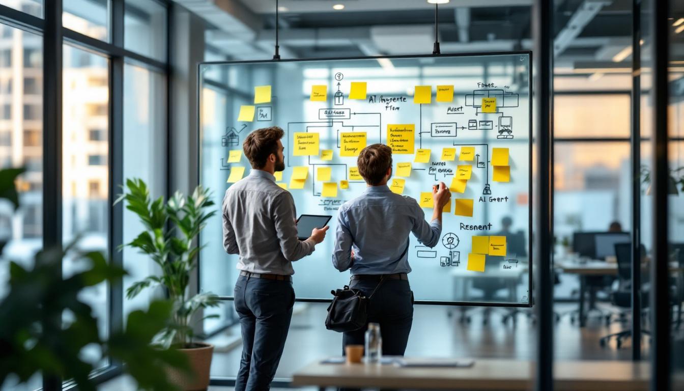 Sydney AI development team sketching custom Claude agent architecture on a whiteboard for a logistics client