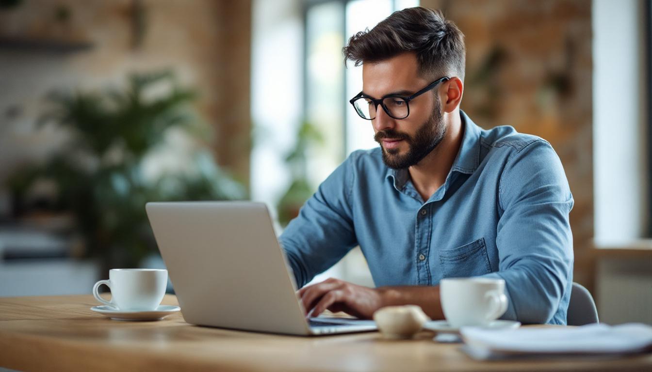 Sydney small business owner reviewing AI tool comparison on a laptop in a warm modern office