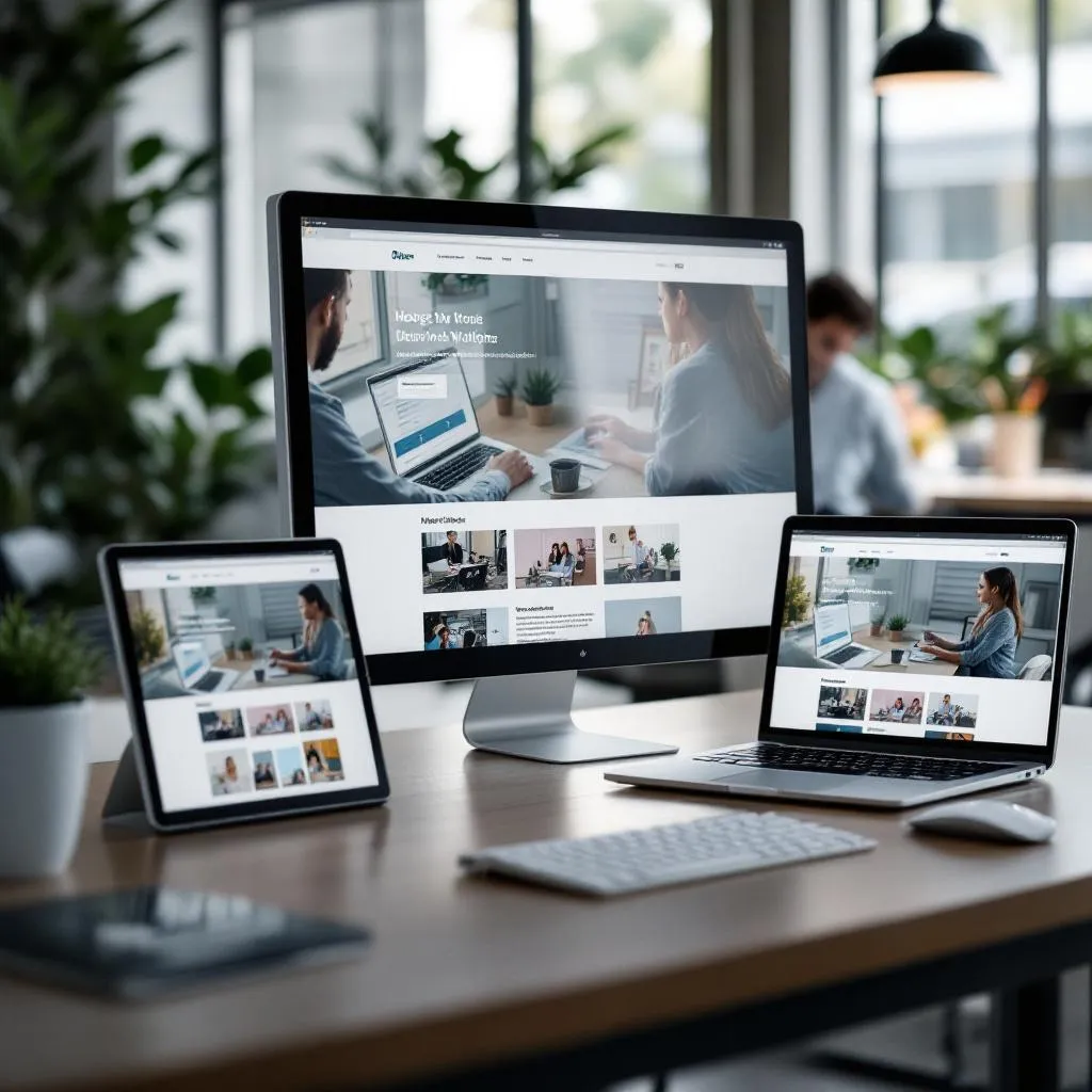 Responsive website being tested on mobile and desktop devices in a Sydney office