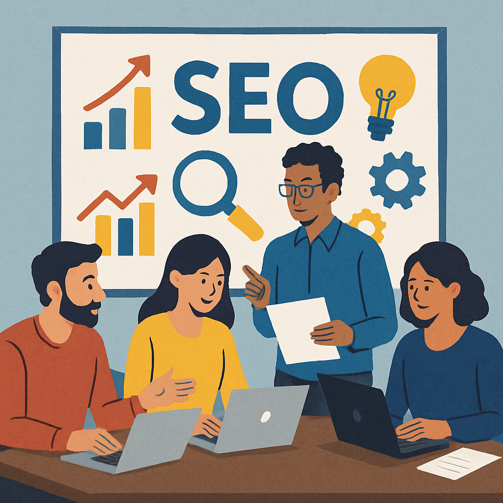 Team of digital marketers working on SEO